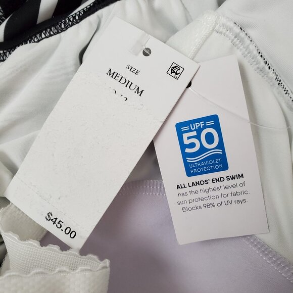 Women's Lands' End One Piece Swimsuit Black White Stripe Size L Full Coverage - Picture 6 of 8